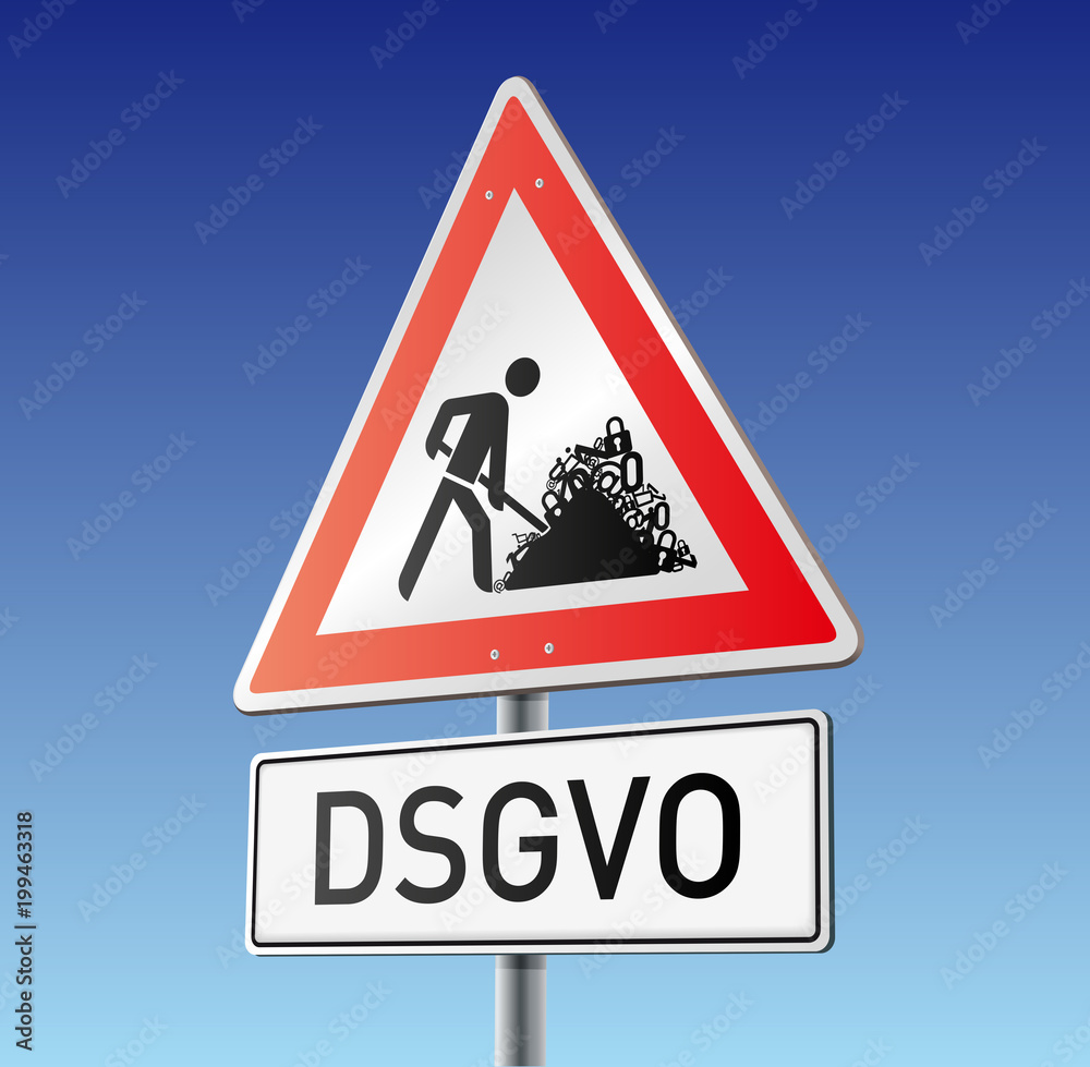dreieckiges Schild Baustelle mit Bauarbeiter-Icon, Datenmüll