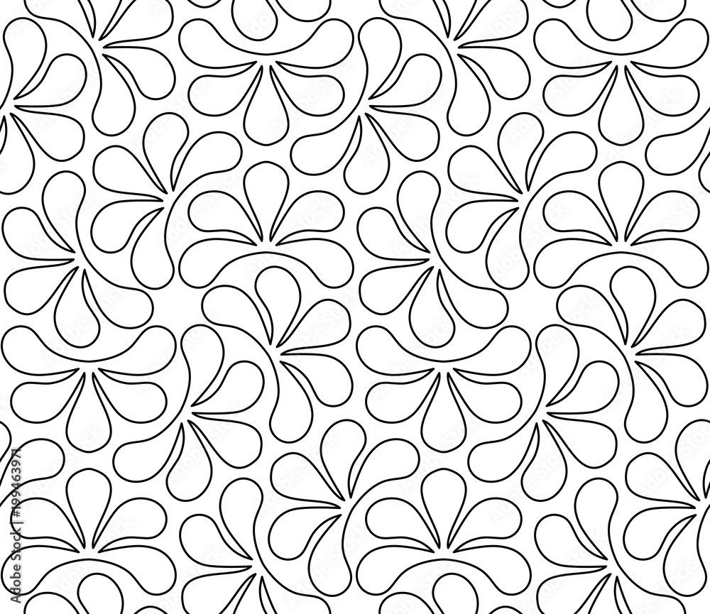 Vector seamless texture. Modern geometric background. Monochrome repeating pattern. Hexagonal tiles with abstract flowers.