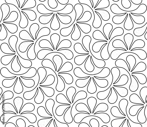 Vector seamless texture. Modern geometric background. Monochrome repeating pattern. Hexagonal tiles with abstract flowers. © alla_ko