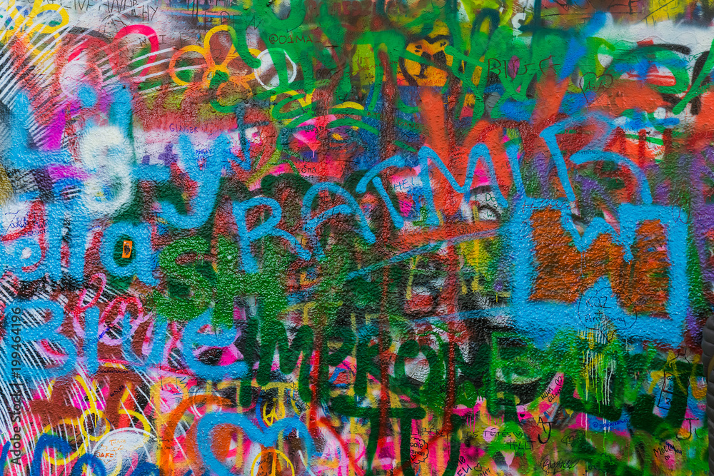 Graffiti on the wall of John Lennon in Prague - Czech Republic