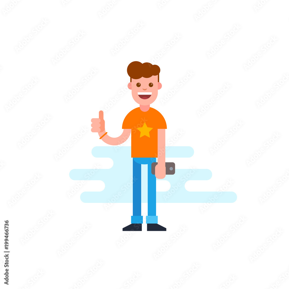 Happy young boy thumb up cartoon illustration. Happy young boy thumb up cartoon illustration.