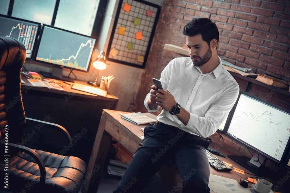 Man chatting in social network after work Man chatting in social network after work