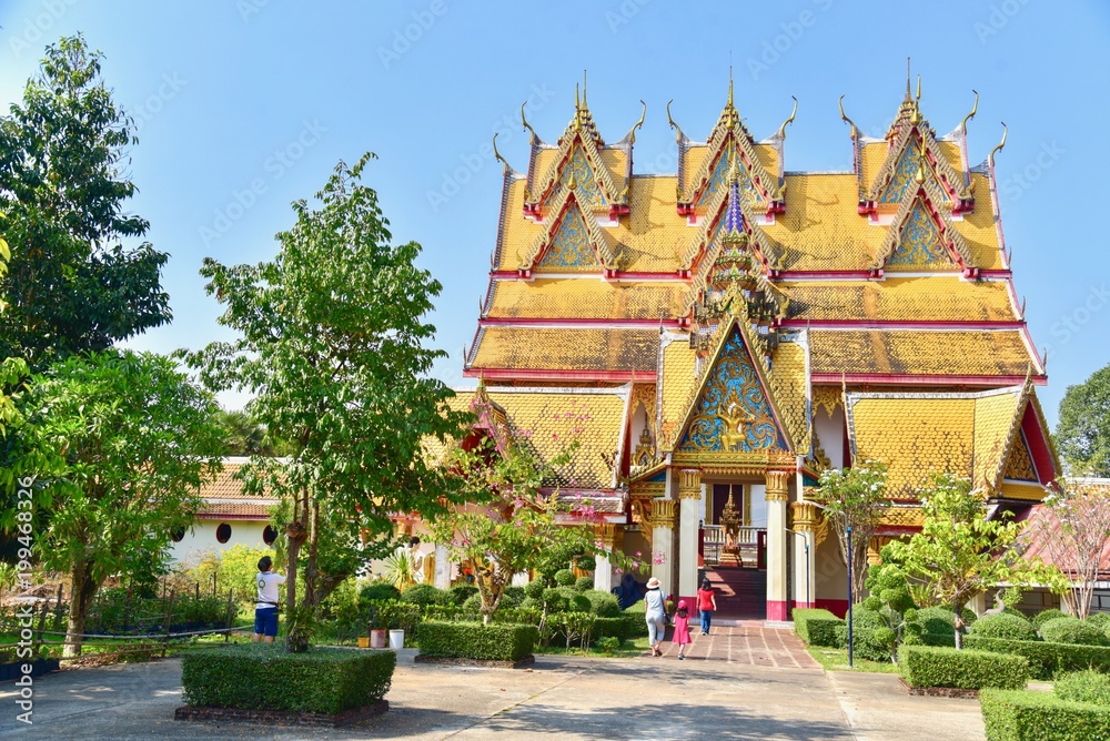 Golden Buddhist Shrine at Wat Wang Wiwekaram in Sangkhlaburi, Thailand