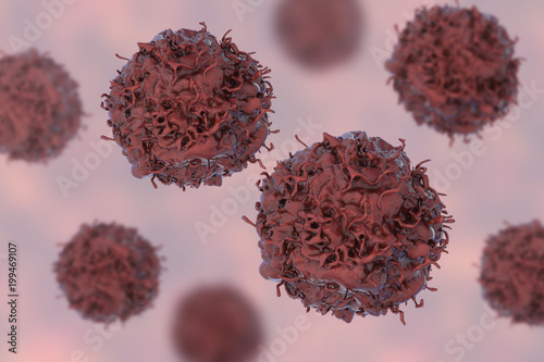 Lung cancer cells, close uo view, 3D illustration