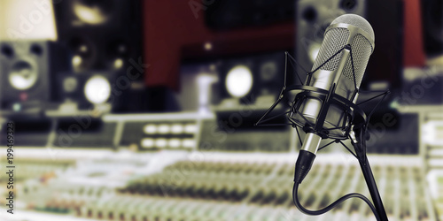 microphone in studio at background 3d illustration