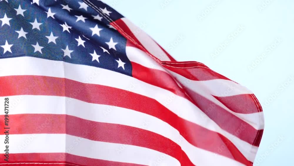 Close up of USA united states of america flag waving on wind. National landmark concept. Close up of USA united states of america flag waving on wind. National landmark concept.