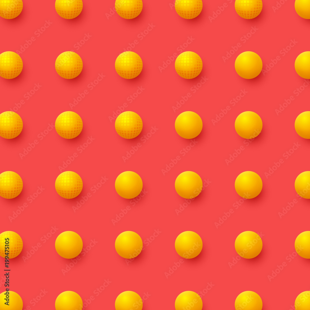 3d yellow balls on red background. Abstract spheres background. Vector illustration.