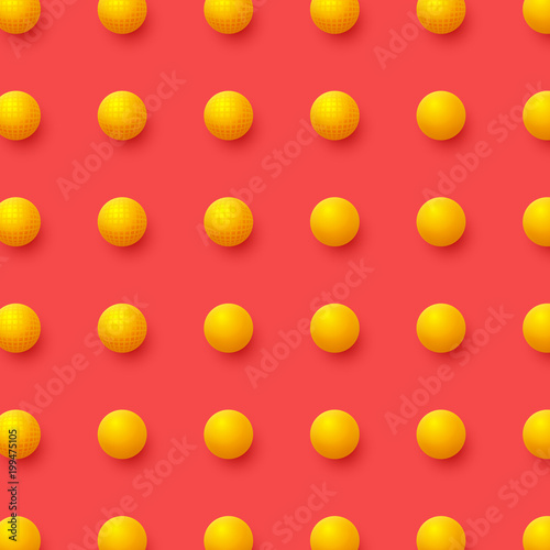 3d yellow balls on red background. Abstract spheres background. Vector illustration.