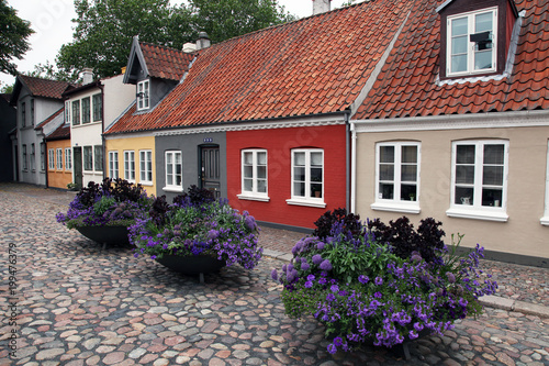 Obraz na plátne Old fairy tale houses in a centrum of Odense