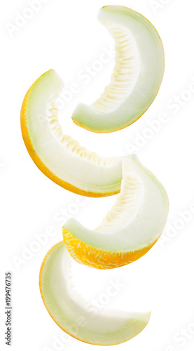 collection of melon slices isolated on a white background