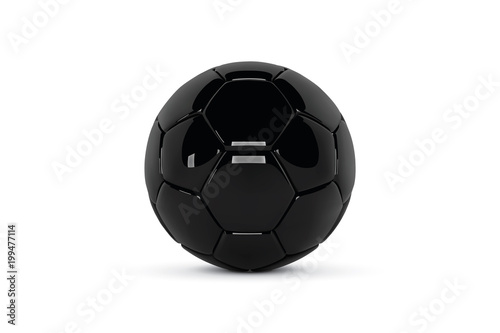 Black leather ball. Gloss soccer ball on white background. Football 3d ball