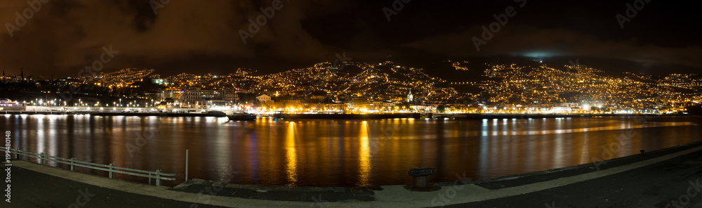 Panorama of Funchal Skyline at night (Night scene) Madeira island Portugal