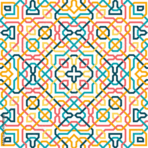 Geometric line seamless pattern based in moroccan style. Colorful geometric tile. Vector illustration. photo