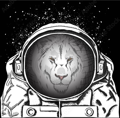 Fototapeta Naklejka Na Ścianę i Meble -  lion in the cosmonaut costume. Vector illustration