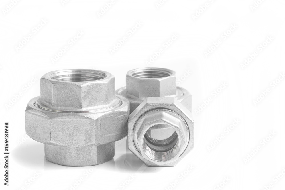 Stainless steel pipe fittings for plumbing for industrial on white background. Stainless steel pipe fittings for plumbing for industrial on white background.