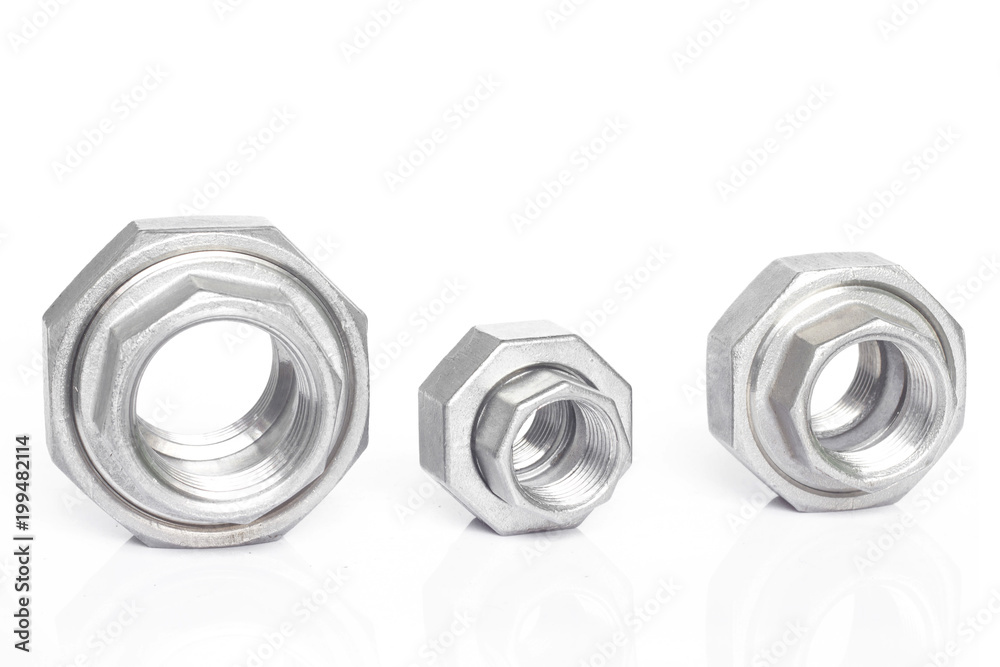 Stainless steel pipe fittings for plumbing for industrial on white background. Stainless steel pipe fittings for plumbing for industrial on white background.