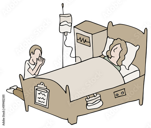 Critically Ill  Female Patient Praying Man