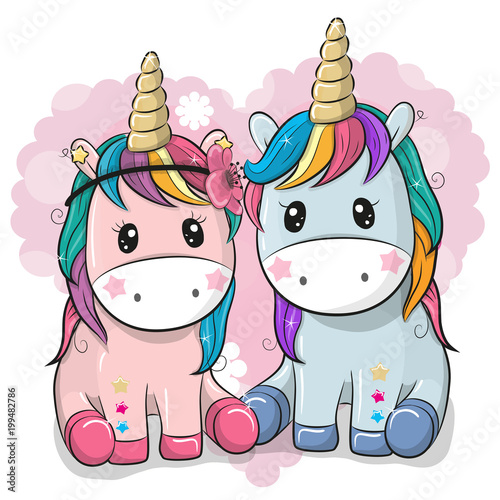Canvas Print Two Cute Unicorns on a heart background