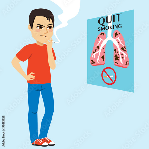 Man with smoke looking quit smoking concept poster campaign thinking