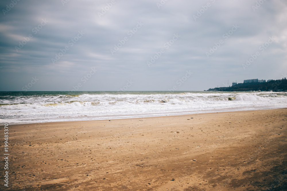 Minimalistic landscape of the city sea shore Minimalistic landscape of the city sea shore