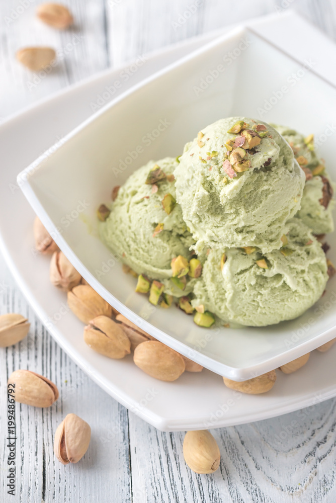 Pistachio ice cream in the bowl Pistachio ice cream in the bowl