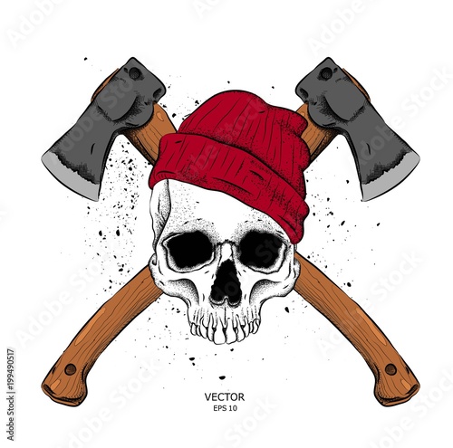 skeleton of a lumberjack with axes. vector illustration