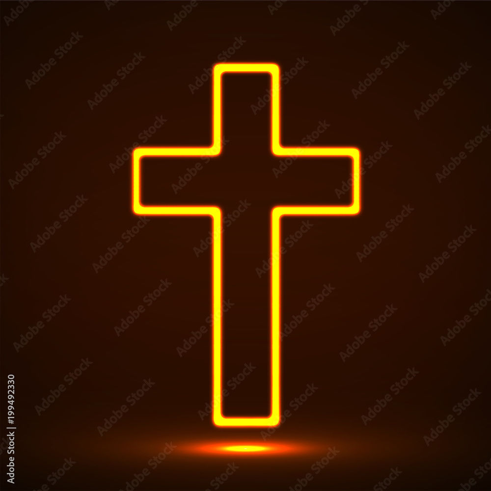 Glowing christian cross. Religious symbol. Vector illustration