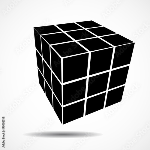 3D black geometric cube. Geometric element, vector