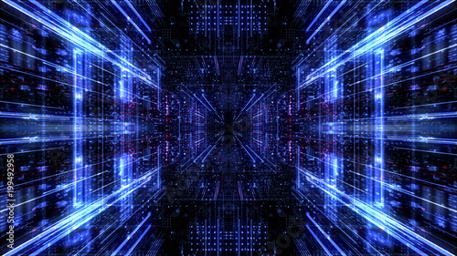 Abstract digital abstract virtual city. Scanning city for hackers attack concept. Software developer, programming, binary computer code with technology and connection concept.