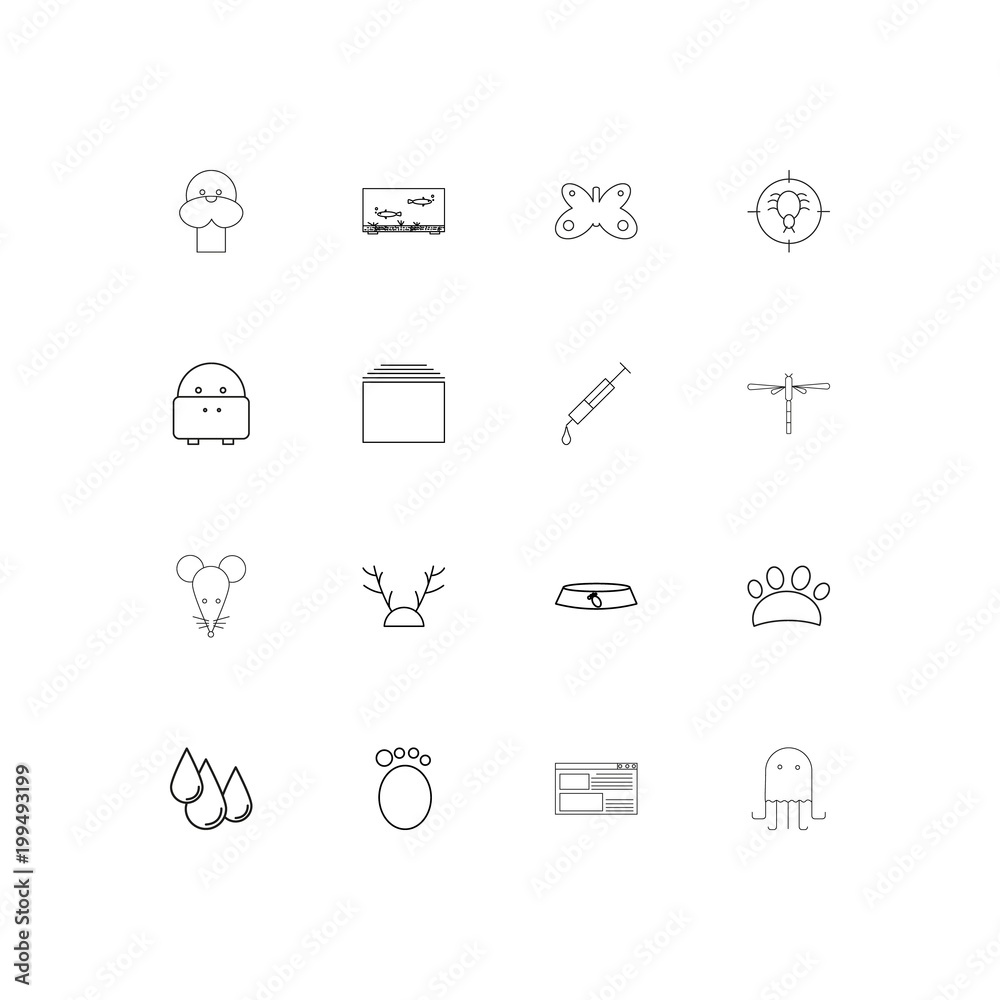 Animals simple linear icons set. Outlined vector icons