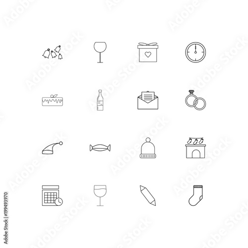 Holidays simple linear icons set. Outlined vector icons