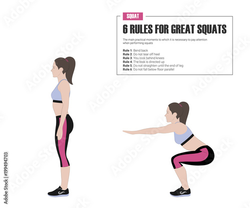 Sport exercises. Exercises with free weight. Squat. Illustration of an active lifestyle.