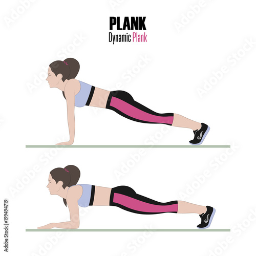 Sport exercises. Exercises with free weight. Dynamic plank. Illustration of an active lifestyle.