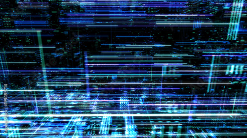 Abstract digital abstract virtual city. Scanning city for hackers attack concept. Software developer, programming, binary computer code with technology and connection concept.