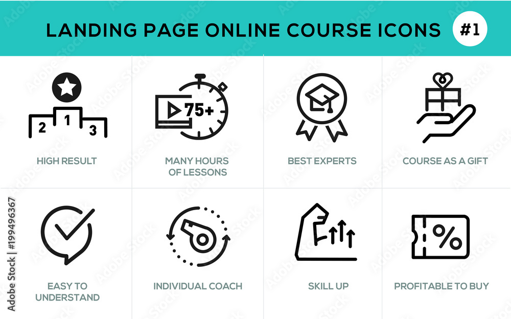 Flat line design concept icons online e-learning