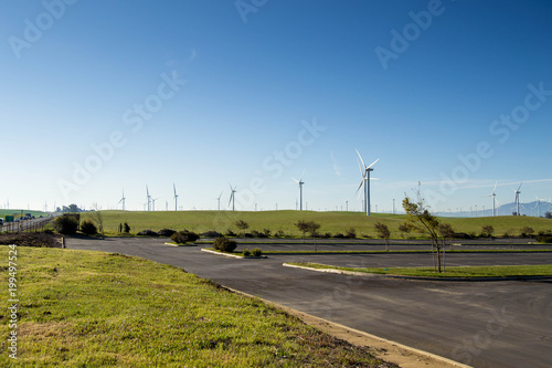 Windmills by parking lot