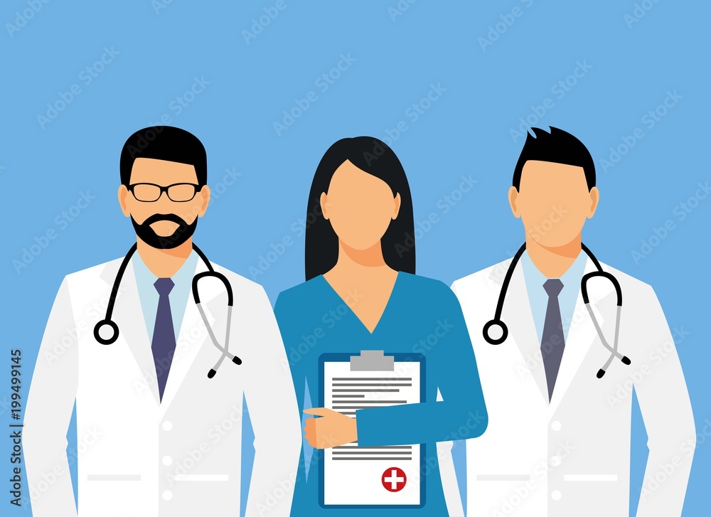 doctors and assistant in a dressing gown with a stethoscope. doctor without a face. vector illustration doctors and assistant in a dressing gown with a stethoscope. doctor without a face. vector illustration