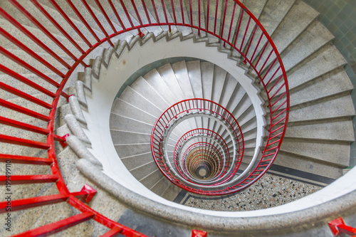 Fotografie, Obraz View of spiral staircase in The Skyscraper, Ljubljana, Slovenia