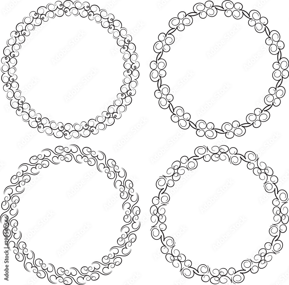 Set of four black round frames for your design