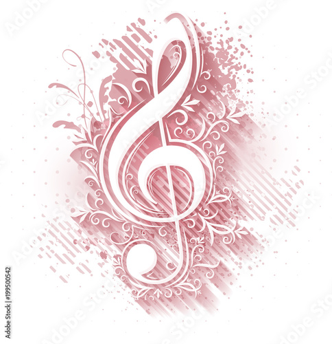 Abstract musical background with treble clef in popular pink tones.