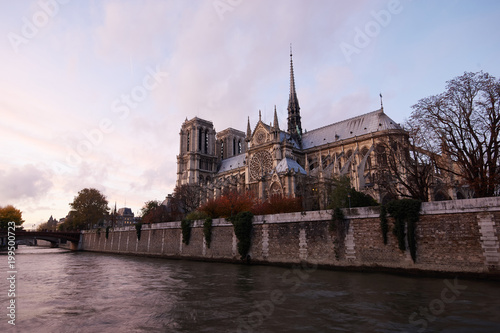 Notre Dame and Seine River near sunset, Paris, France