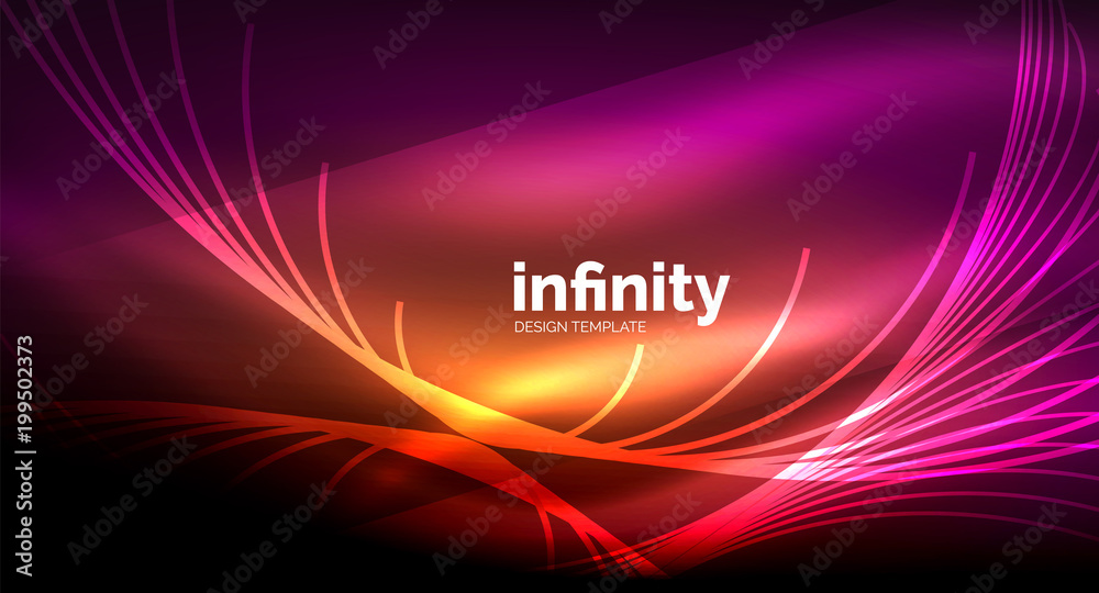 Fototapeta premium Abstract wave on dark background, shiny glowing neon digital background template