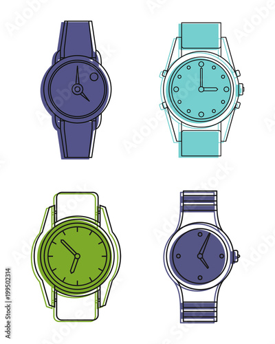 Handwatch icon set, color outline style