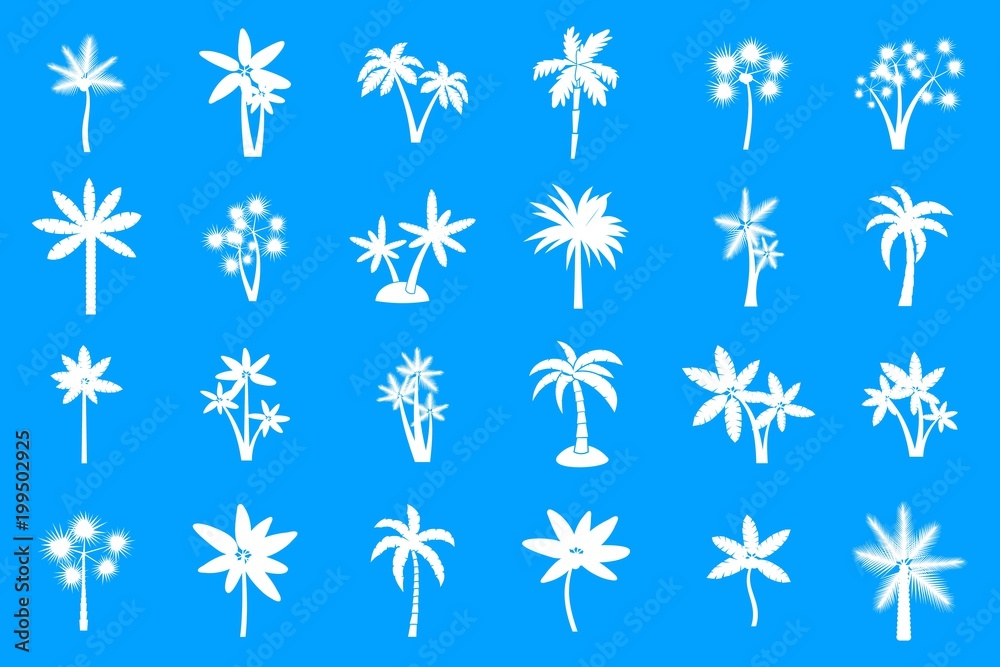 Palm tree icon blue set vector Palm tree icon blue set vector