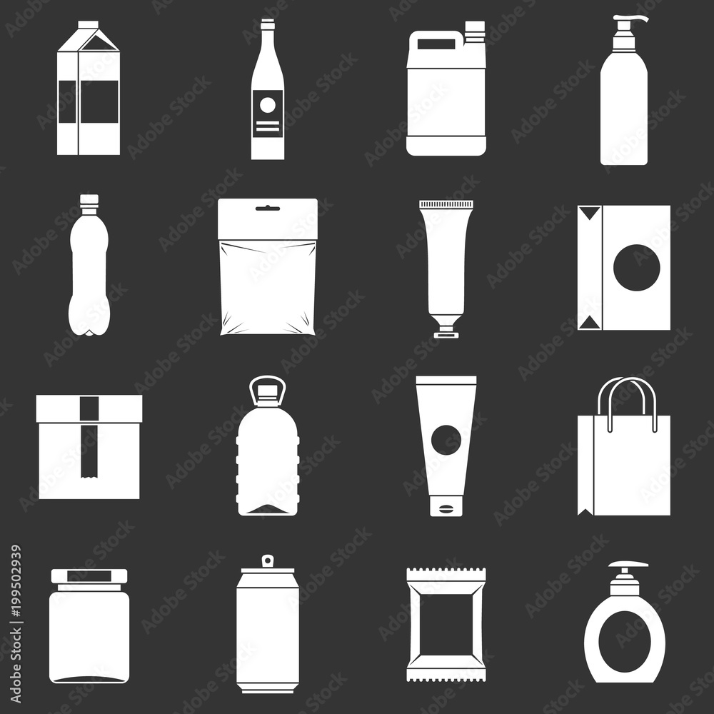 Packaging items icons set grey vector Packaging items icons set grey vector