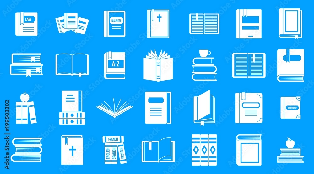 Books icon blue set vector