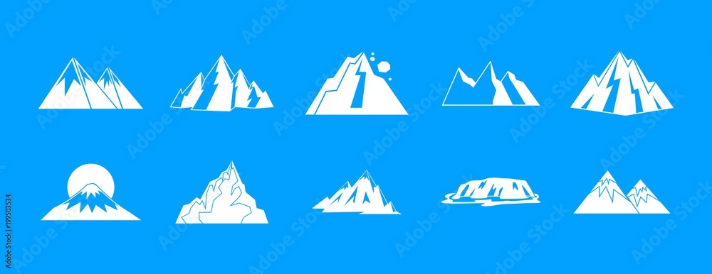 Mountain icon blue set vector