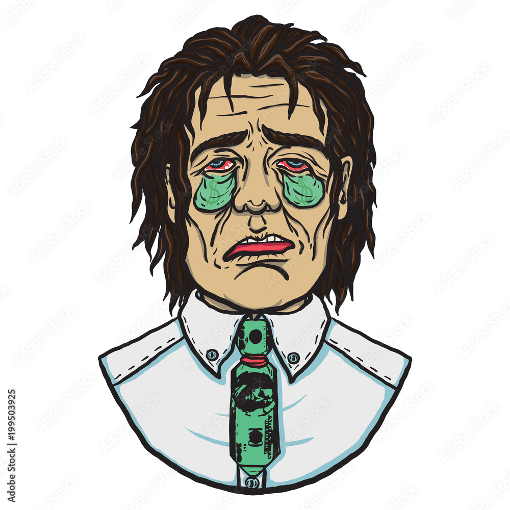 Businessman tired of chasing money wearing a dollar tie Businessman tired of chasing money wearing a dollar tie