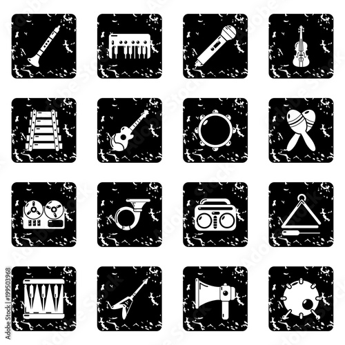 Musical instruments icons set grunge vector