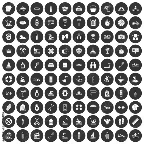 100 human health icons set black circle